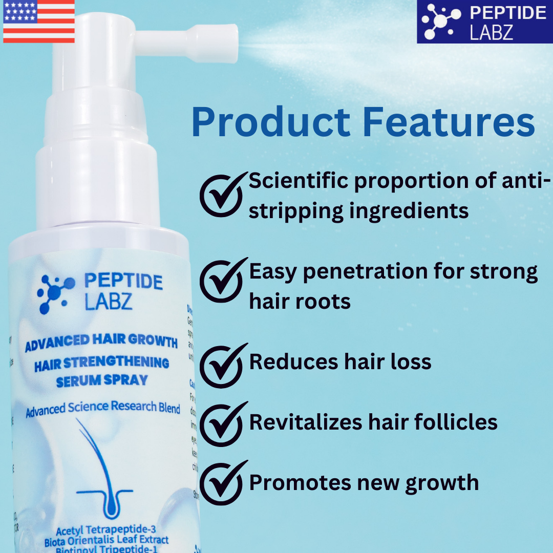 Hair Growth Serum Spray with Peptides, Acetyl Tetrapeptide-3, Biotin-GHK, Licorice Root Extract and Caffeine