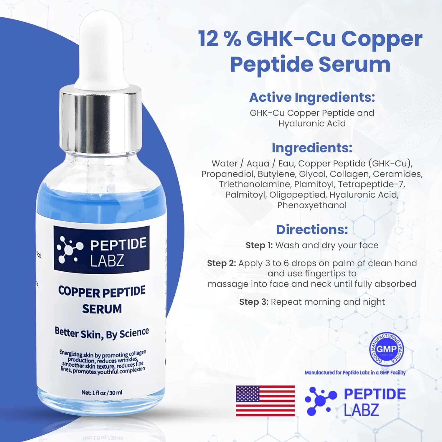 Copper Peptide Serum for Face - Anti Wrinkle - Increase Collagen - Anti Aging for Skin, 1 Fluid Ounce