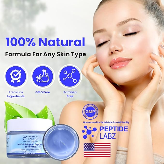 GHK-Cu Copper Peptide Face Cream Anti Wrinkle Anti Aging, Repair, and Firming Daily Face Cream, 1.69 Fluid Ounce