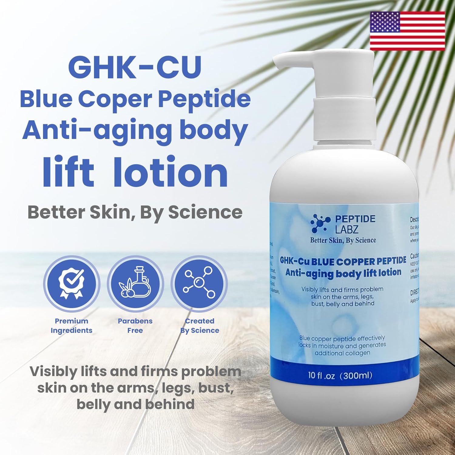Copper Peptide & Hyaluronic Acid - Body Lotion - Anti-Aging, Skin Firming & Hydrating Formula, 10 Fluid Ounce