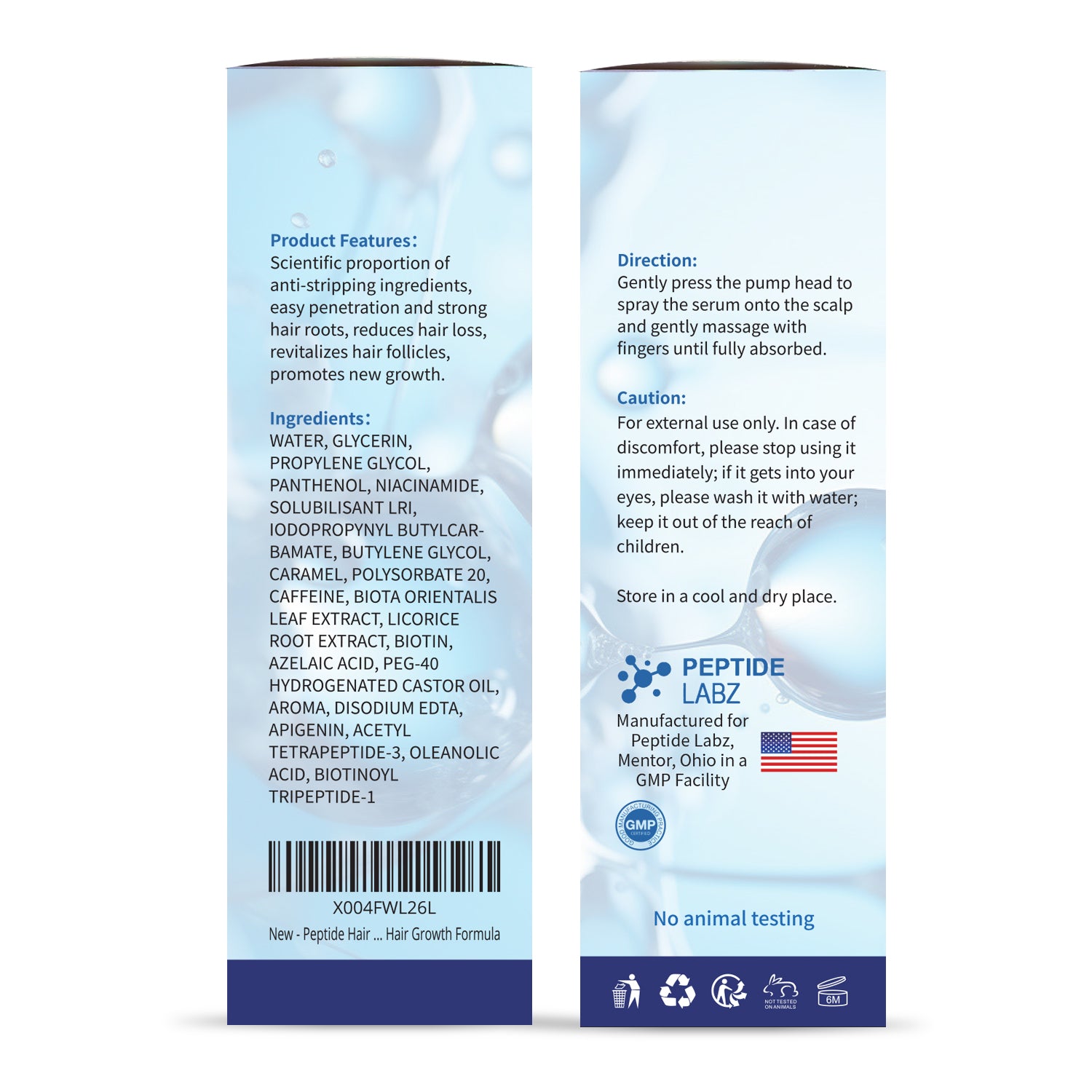 Hair Growth Serum Spray with Peptides, Acetyl Tetrapeptide-3, Biotin-GHK, Licorice Root Extract and Caffeine