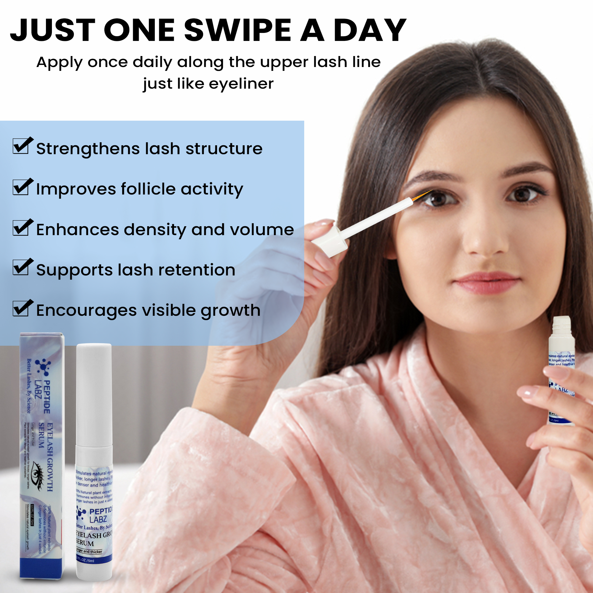 Eyelash Growth Serum with Myristoyl Pentapeptide-4, Keratin & Diaminopyrimidine Oxide – Peptide Labz