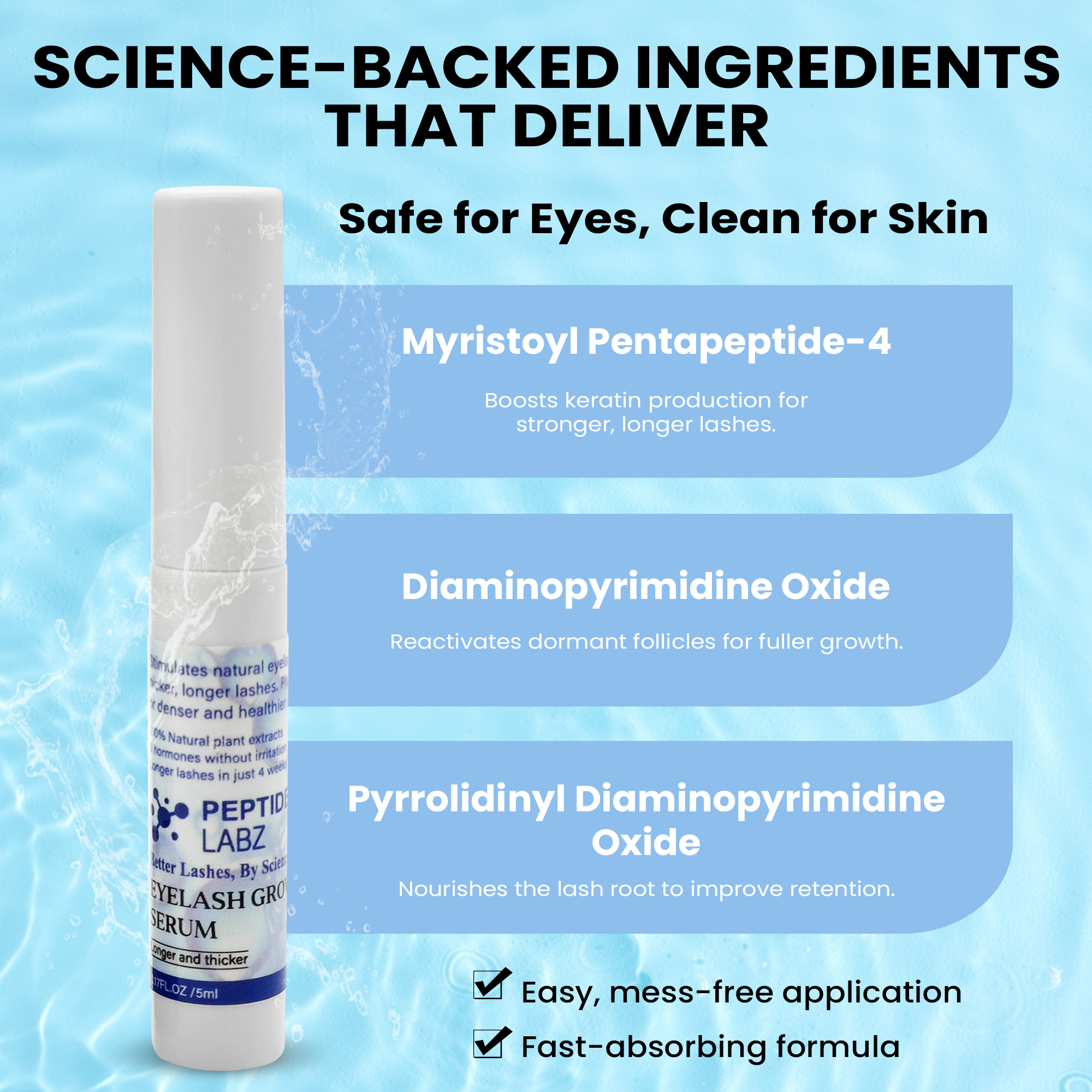 Eyelash Growth Serum with Myristoyl Pentapeptide-4, Keratin & Diaminopyrimidine Oxide – Peptide Labz