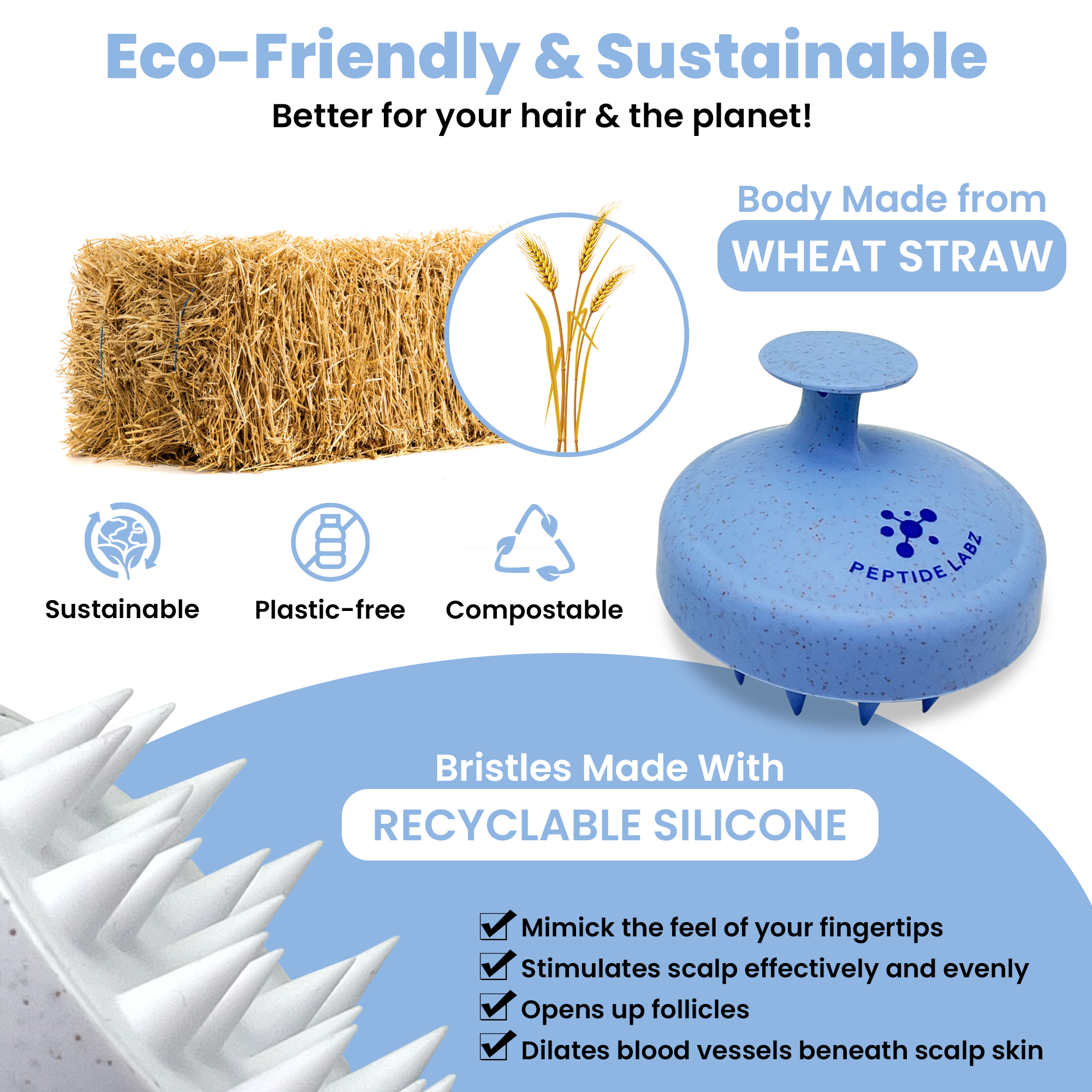 Scalp Massager Shampoo Brush – Eco-Friendly Wheat Straw & Silicone Bristles