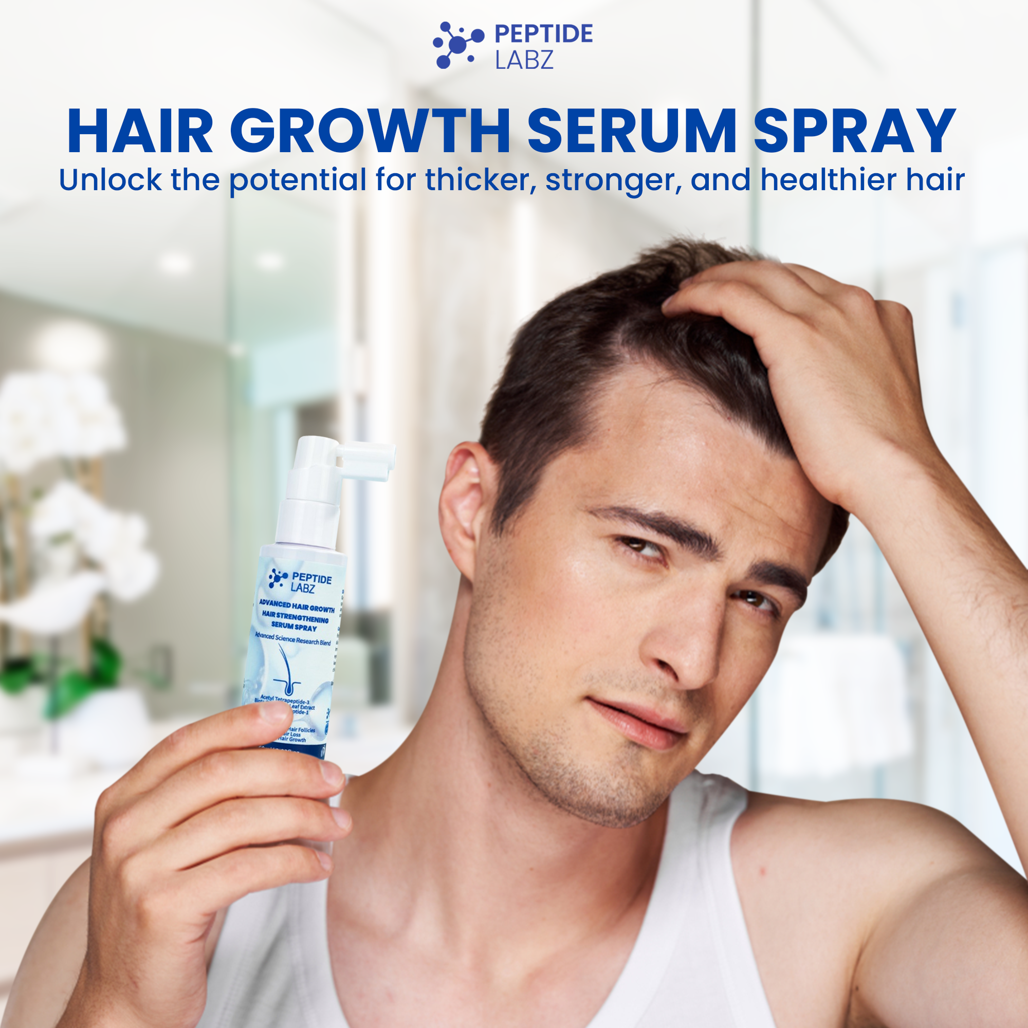 Hair Growth Serum Spray with Peptides, Acetyl Tetrapeptide-3, Biotin-GHK, Licorice Root Extract and Caffeine