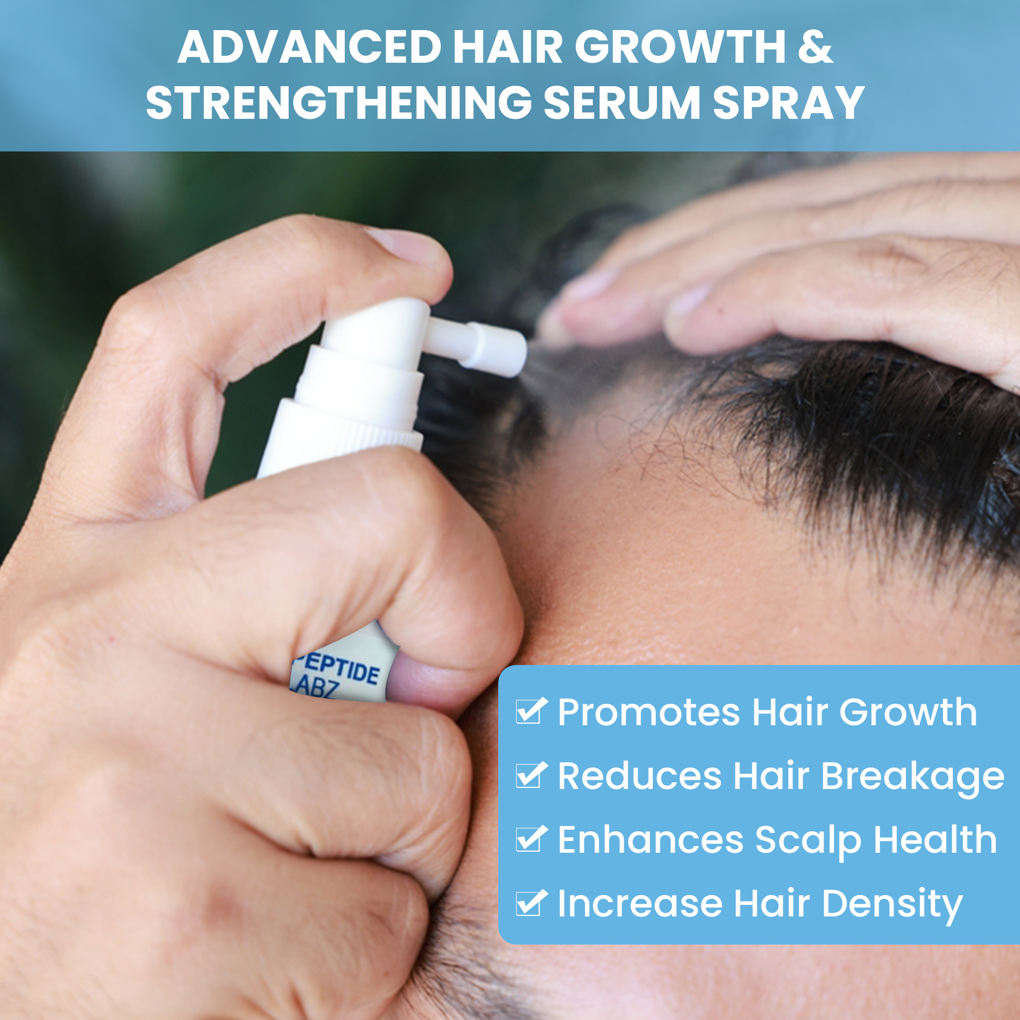 Hair Growth Serum Spray with Peptides, Acetyl Tetrapeptide-3, Biotin-GHK, Licorice Root Extract and Caffeine