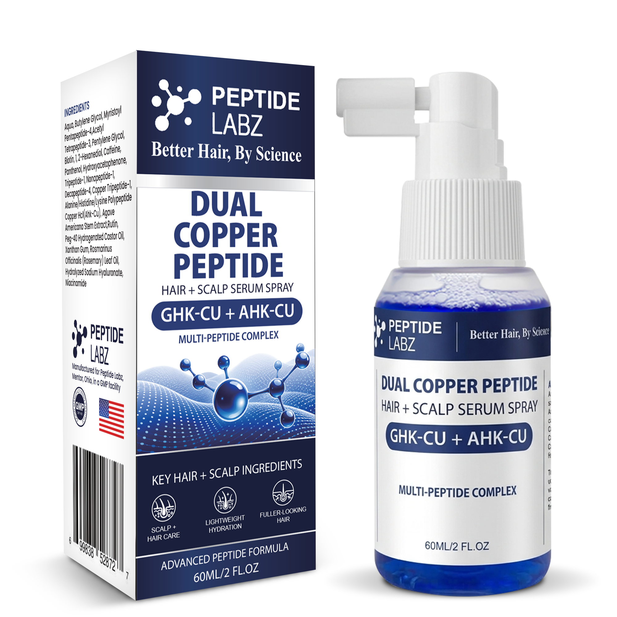Dual Copper Peptide Hair & Scalp Serum Spray with GHK-Cu + AHK-Cu | 2 oz