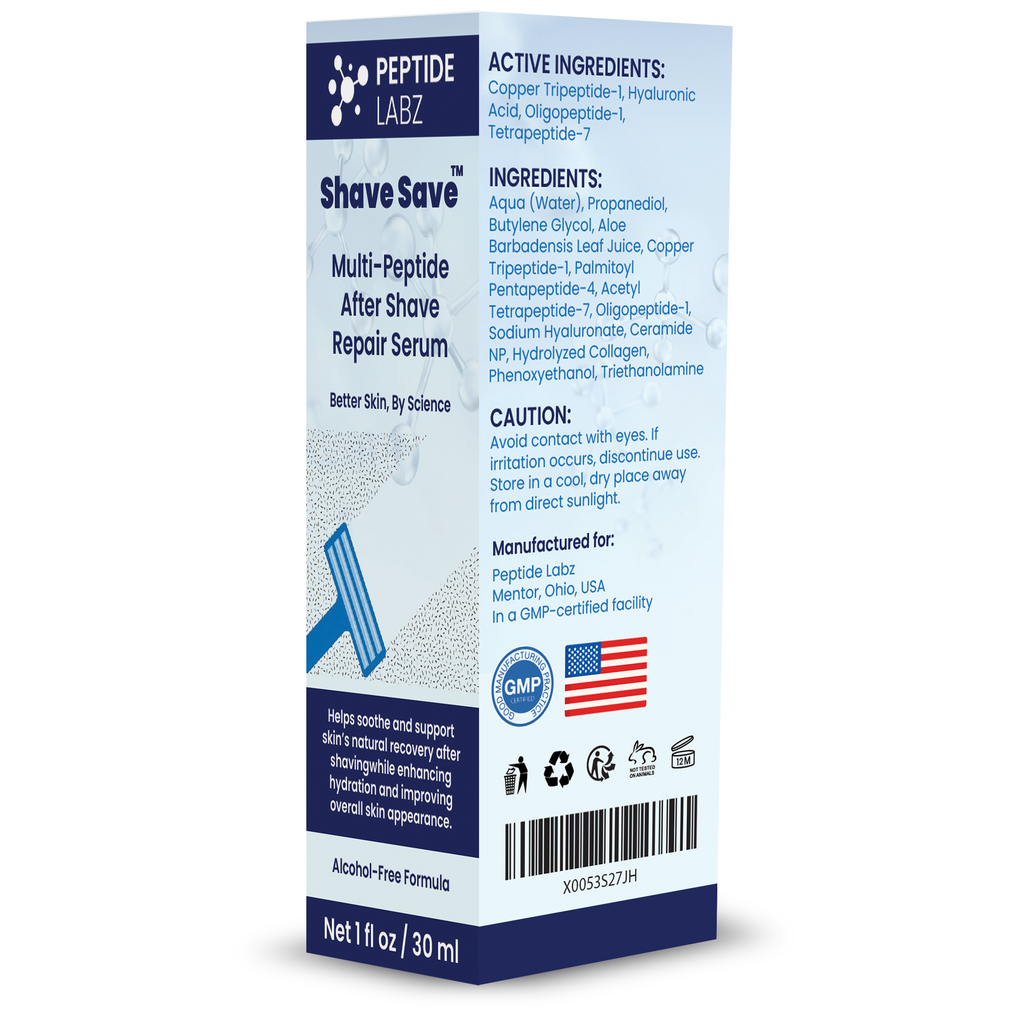 Shave Save™ Multi-Peptide After Shave Repair Serum | Copper Tripeptide-1, Hyaluronic Acid & Advanced Peptide Complex | Post-Shave Skin Hydration & Recovery Support