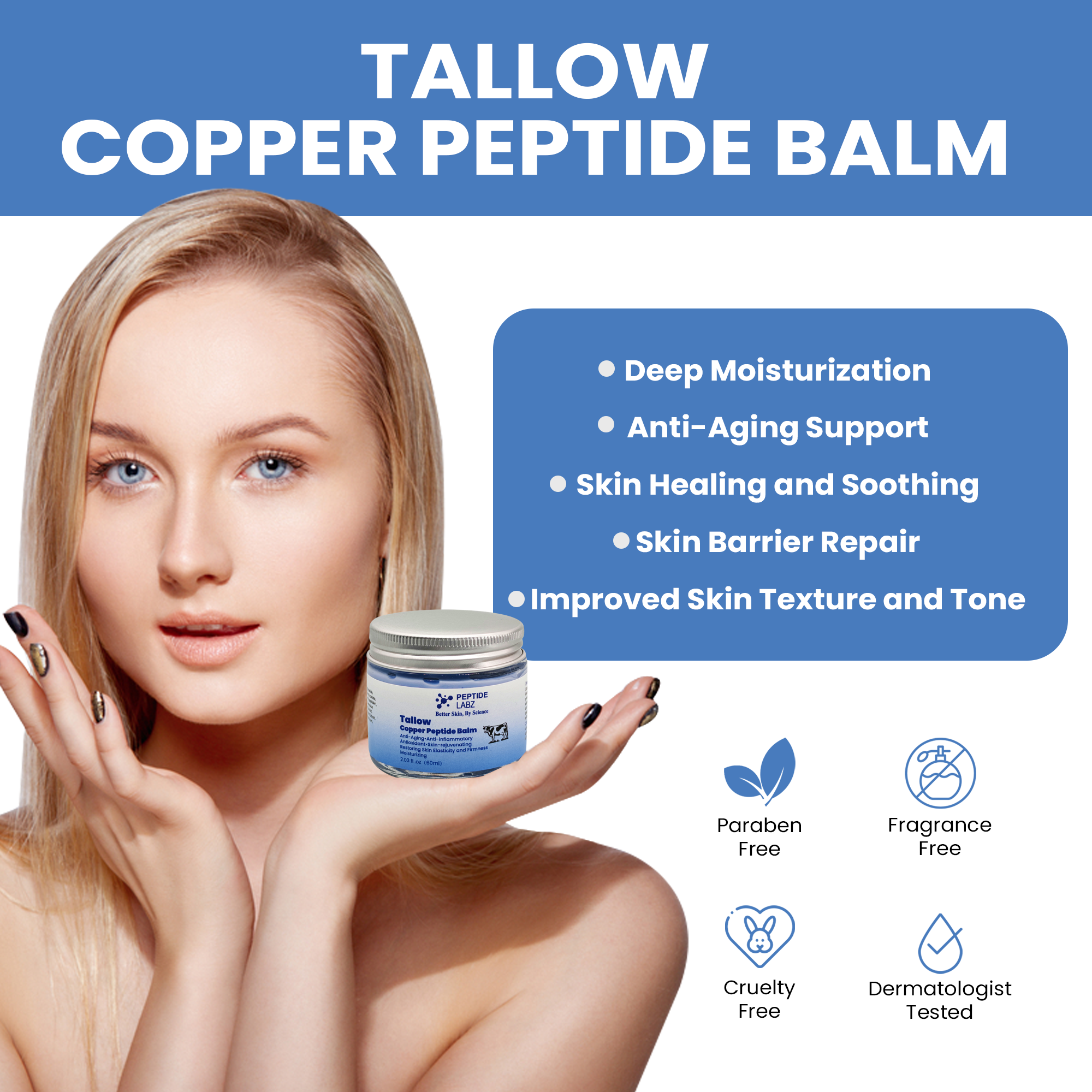 Copper Peptide Tallow Balm – Copper Tripeptide-1 (GHK-Cu), Grass-Fed Tallow, Honey Extract & Licorice Root