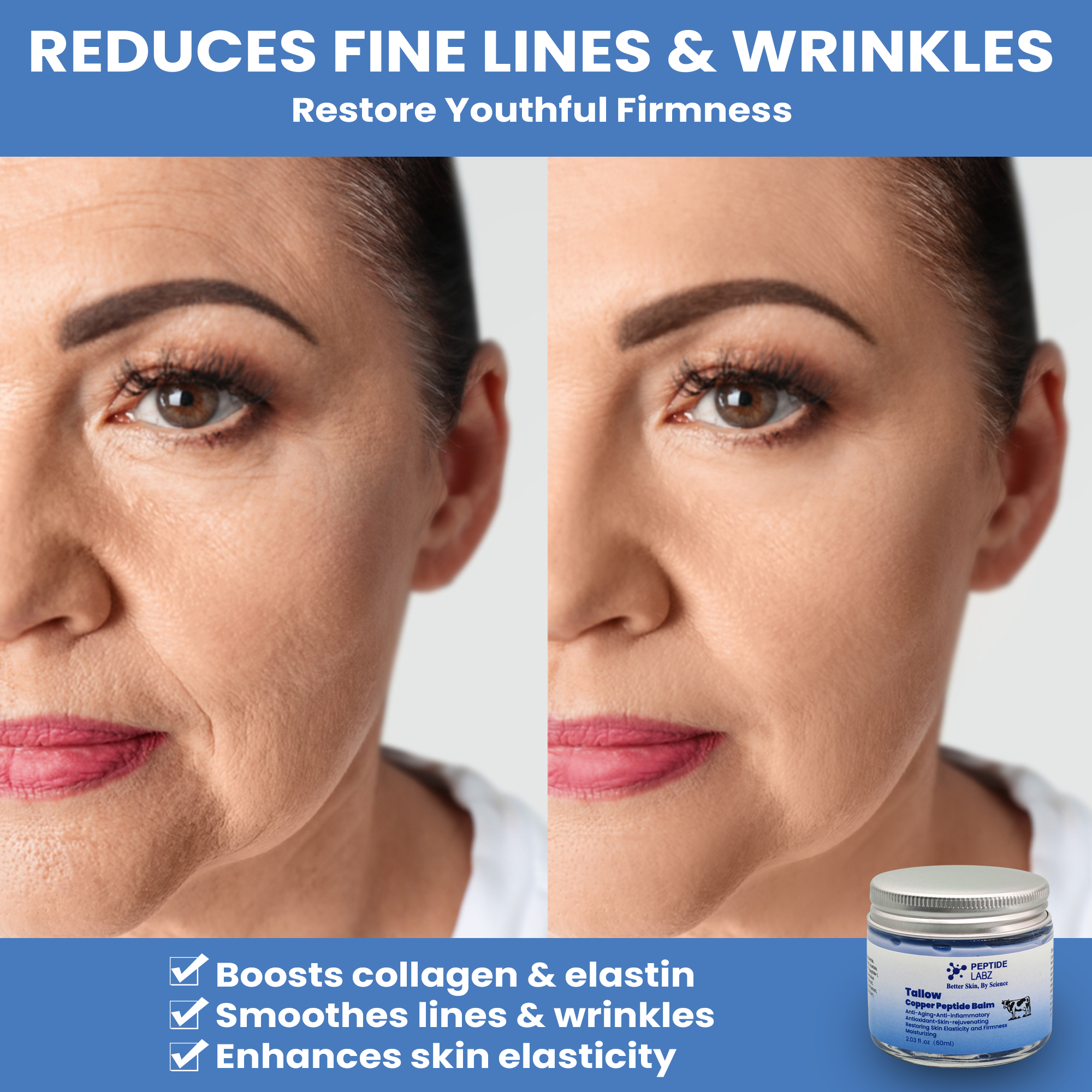 Copper Peptide Tallow Balm – Copper Tripeptide-1 (GHK-Cu), Grass-Fed Tallow, Honey Extract & Licorice Root