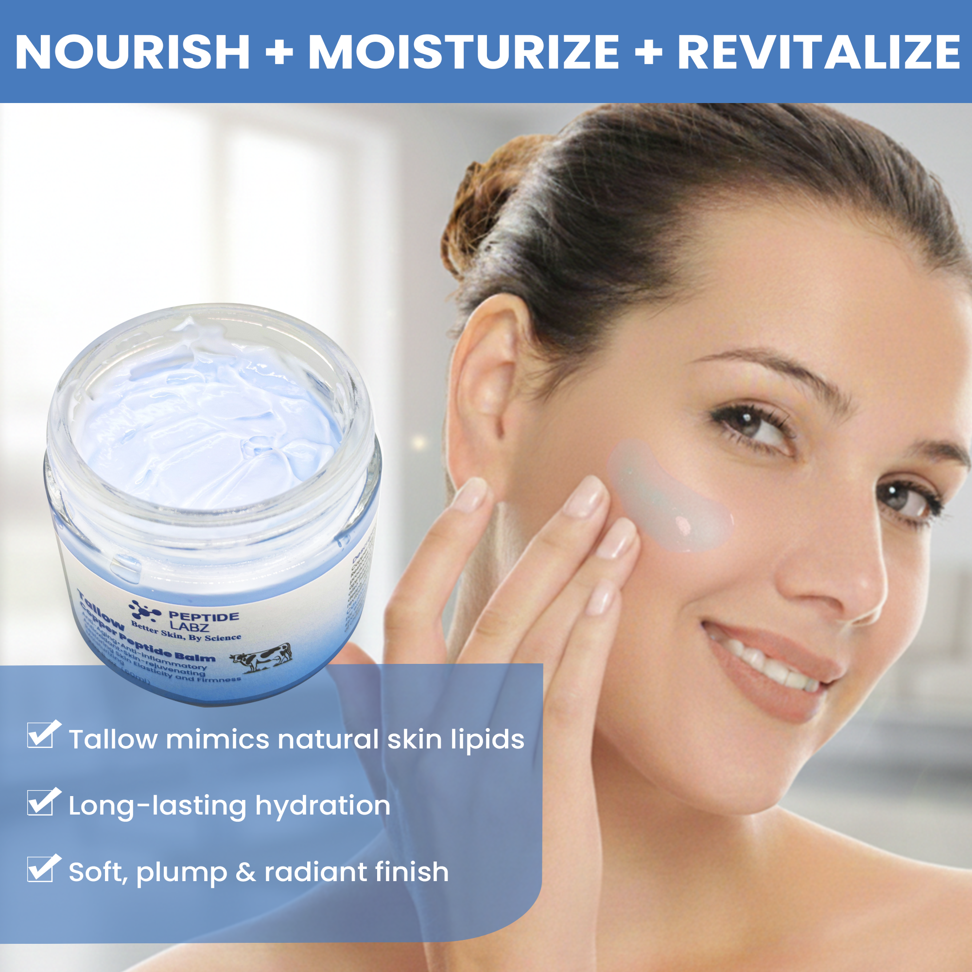 Copper Peptide Tallow Balm – Copper Tripeptide-1 (GHK-Cu), Grass-Fed Tallow, Honey Extract & Licorice Root