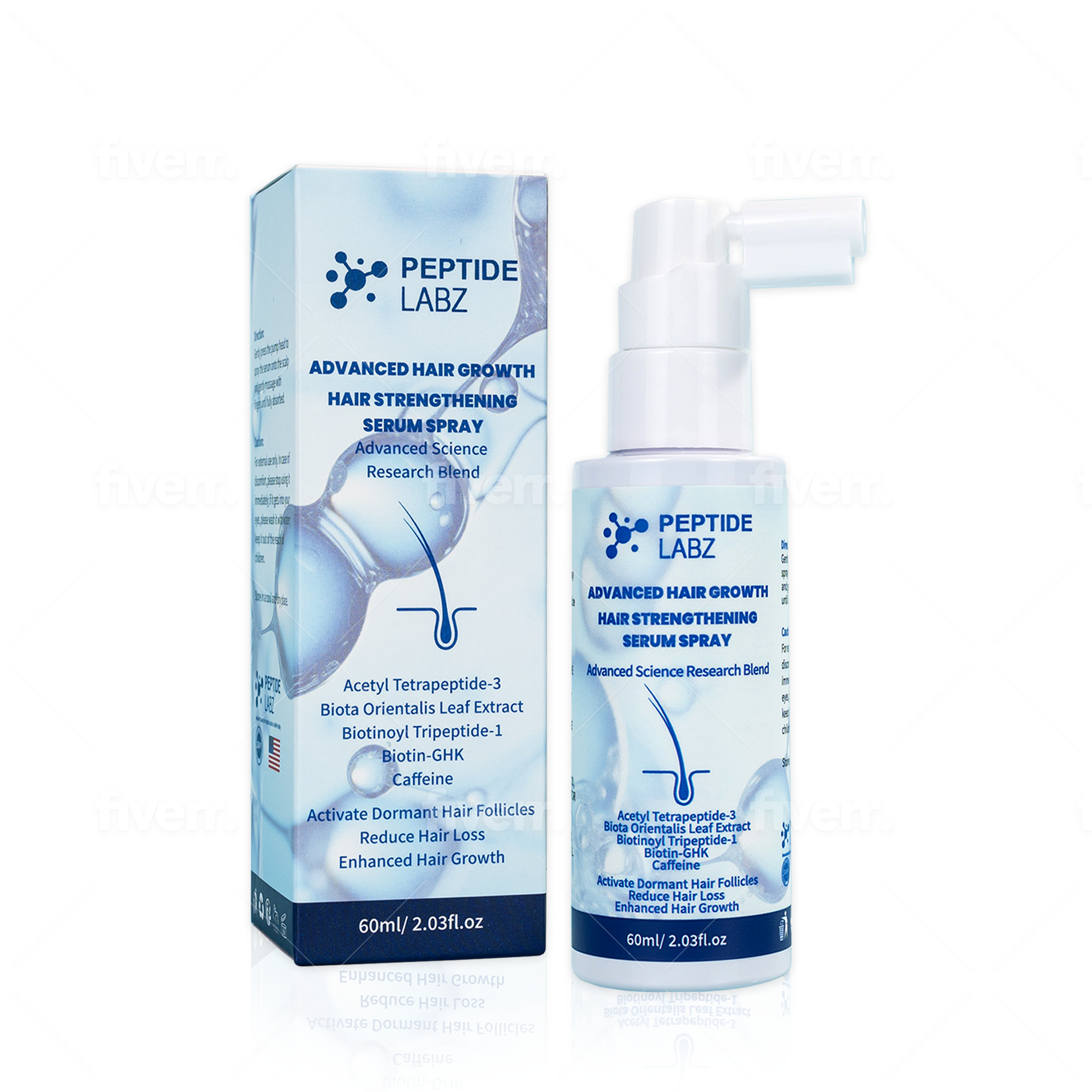 Hair Growth Serum Spray with Peptides, Acetyl Tetrapeptide-3, Biotin-GHK, Licorice Root Extract and Caffeine