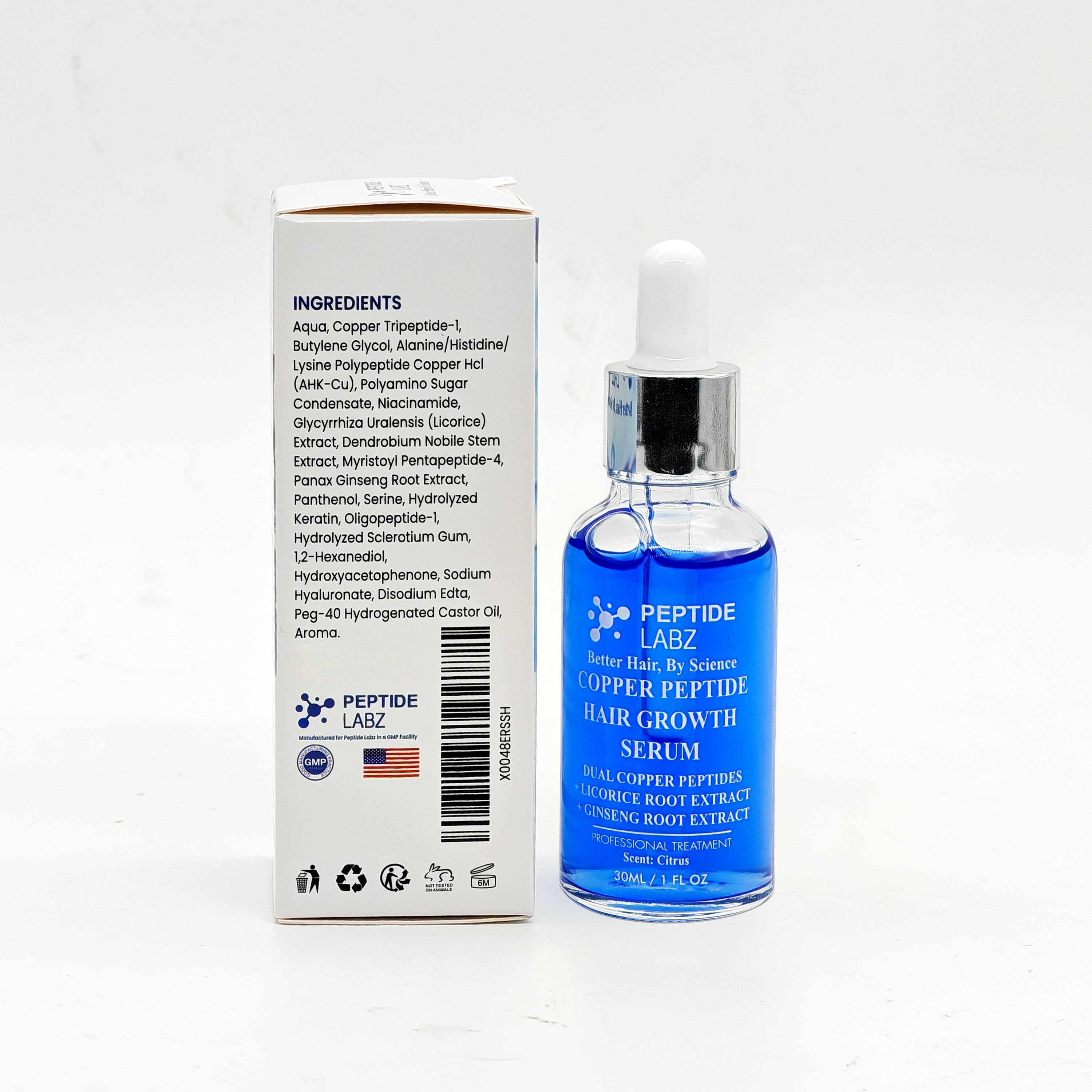 Copper Peptide Hair Growth Treatment Serum, GHK-Cu and AHK-Cu, Licorice Extract,1oz