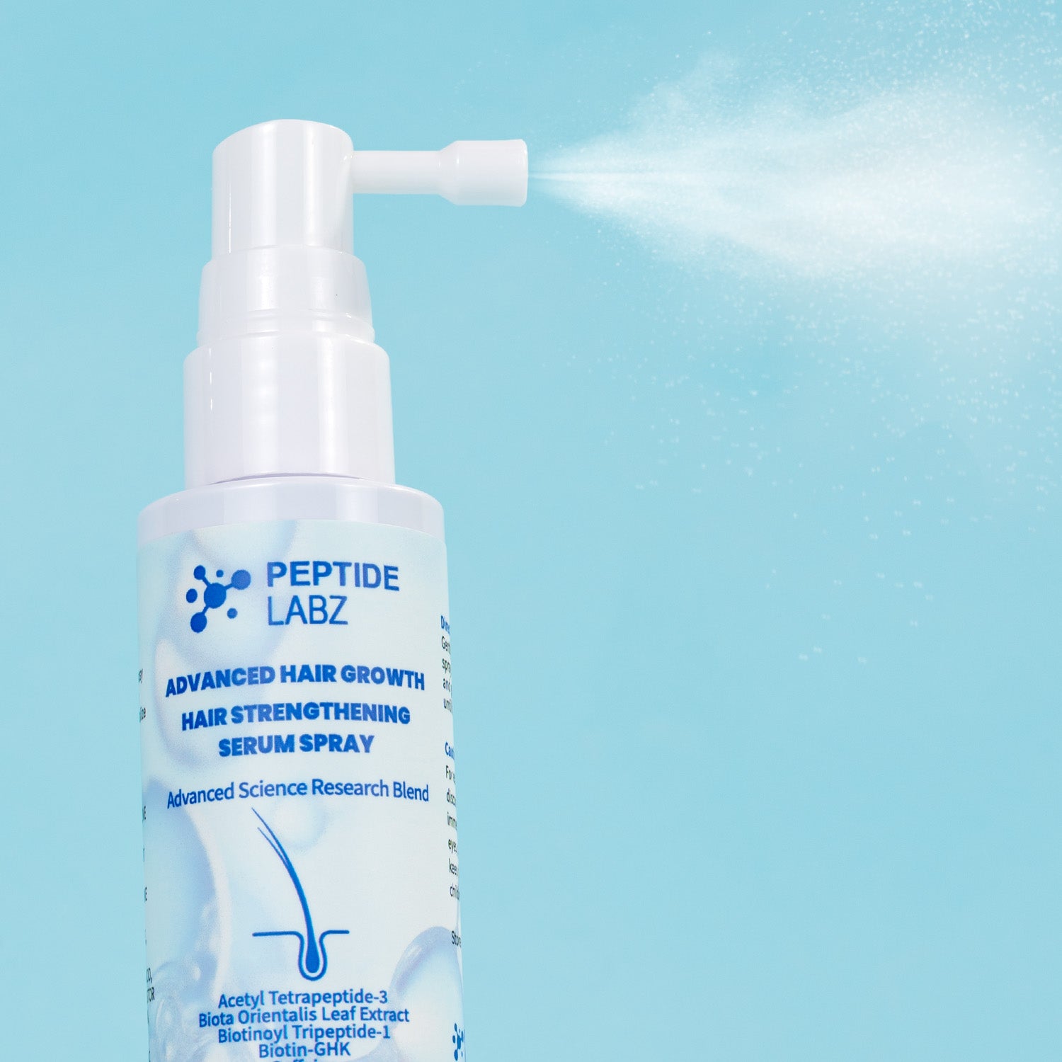 Hair Growth Serum Spray with Peptides, Acetyl Tetrapeptide-3, Biotin-GHK, Licorice Root Extract and Caffeine